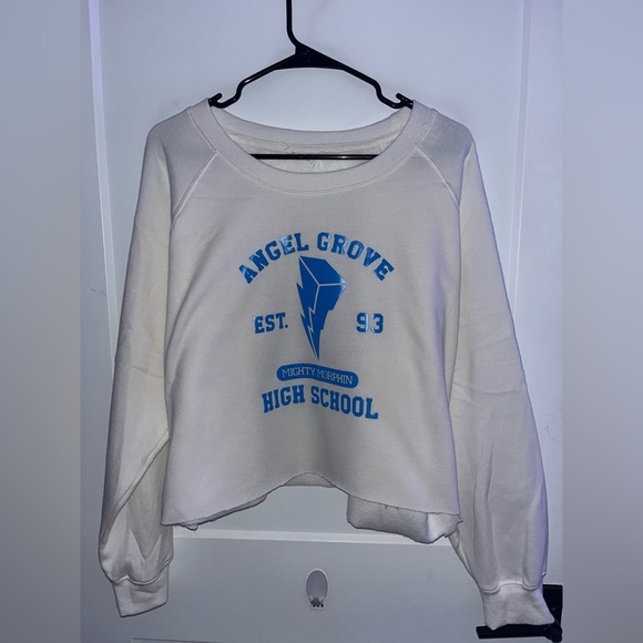 Power Rangers white and blue crew neck sweater XL unisex with pink trucker hat - Picture 3 of 8